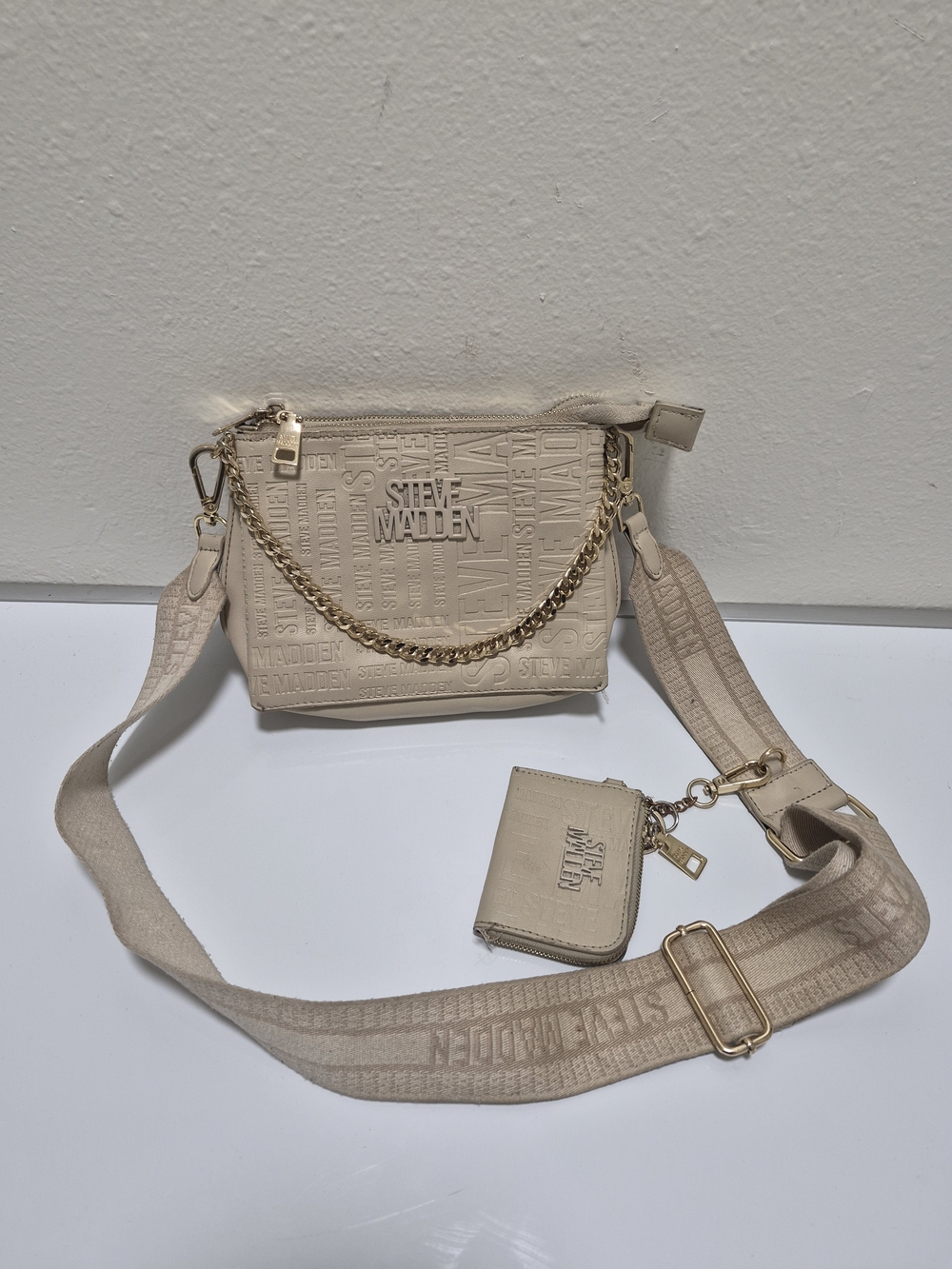 Steve Madden Cream Embossed Crossbody Bag with Chain